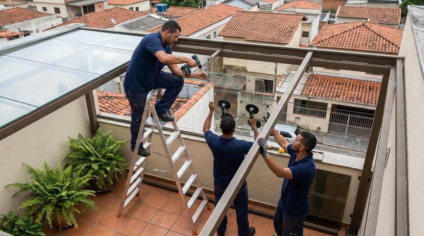 Cobertura de vidro em terraço com telhados em Bauru-SP
