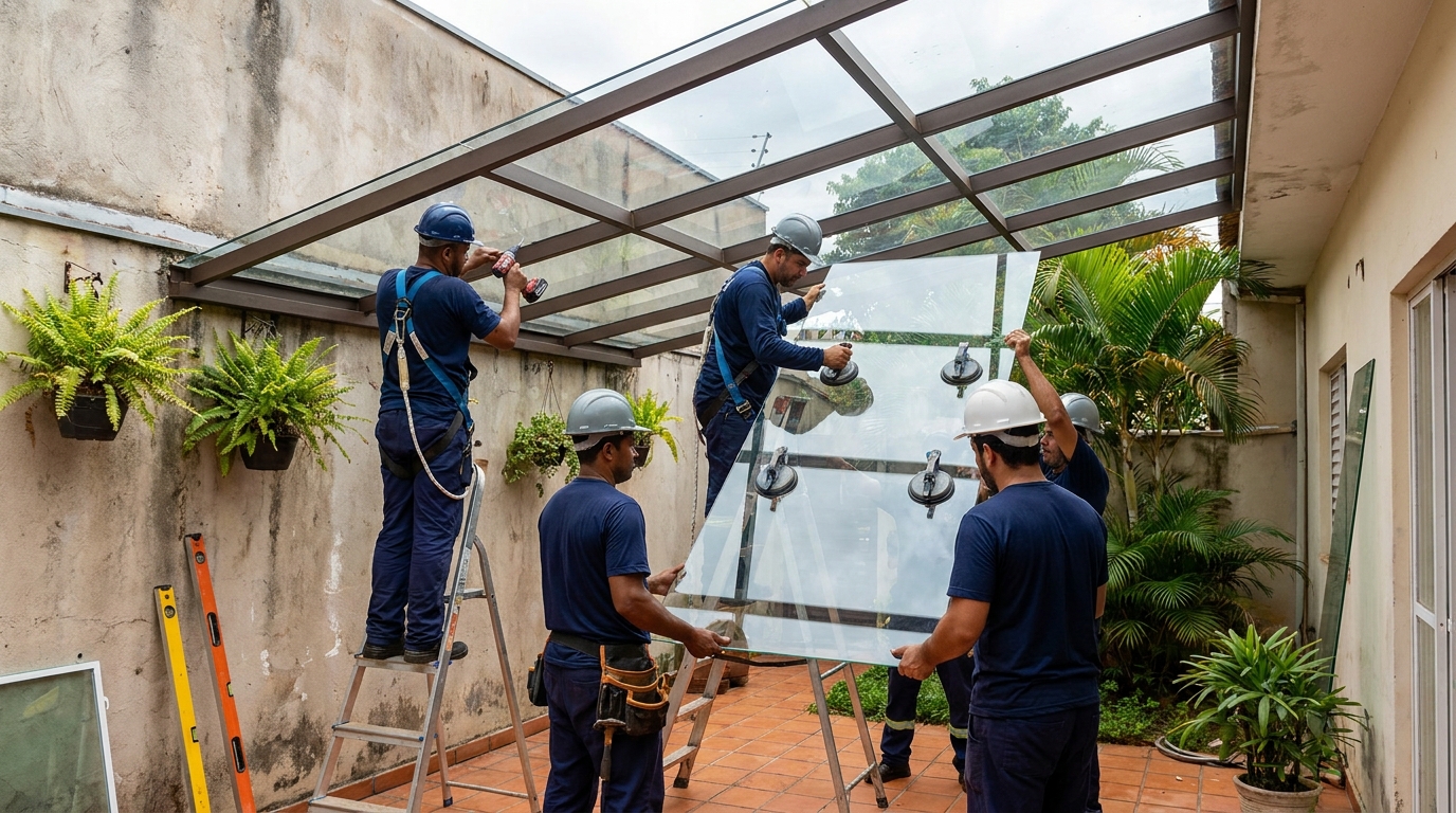 Instalação de cobertura de vidro em Bauru-SP