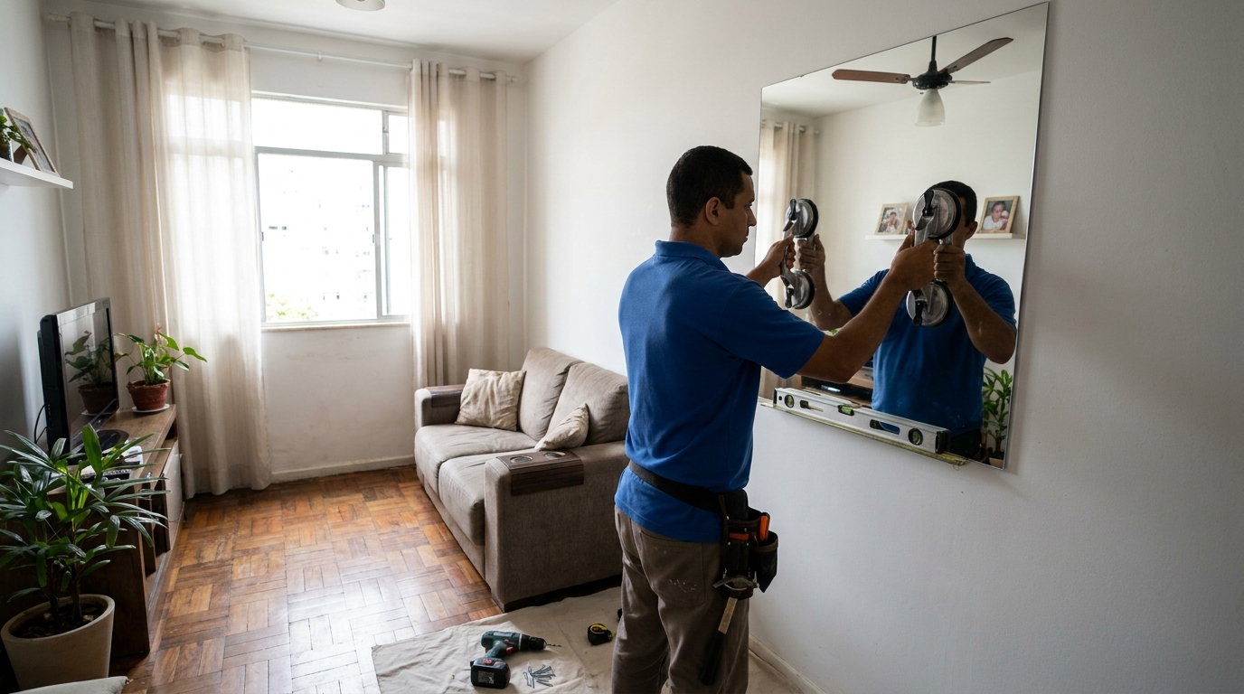 Espelho sob medida com parquet em Bauru-SP