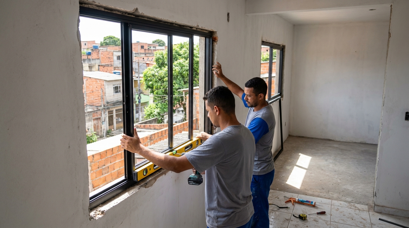 Esquadria de alumínio em obra em Bauru-SP