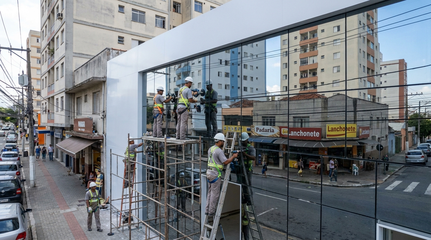Fachada espelhada em esquina em Bauru-SP