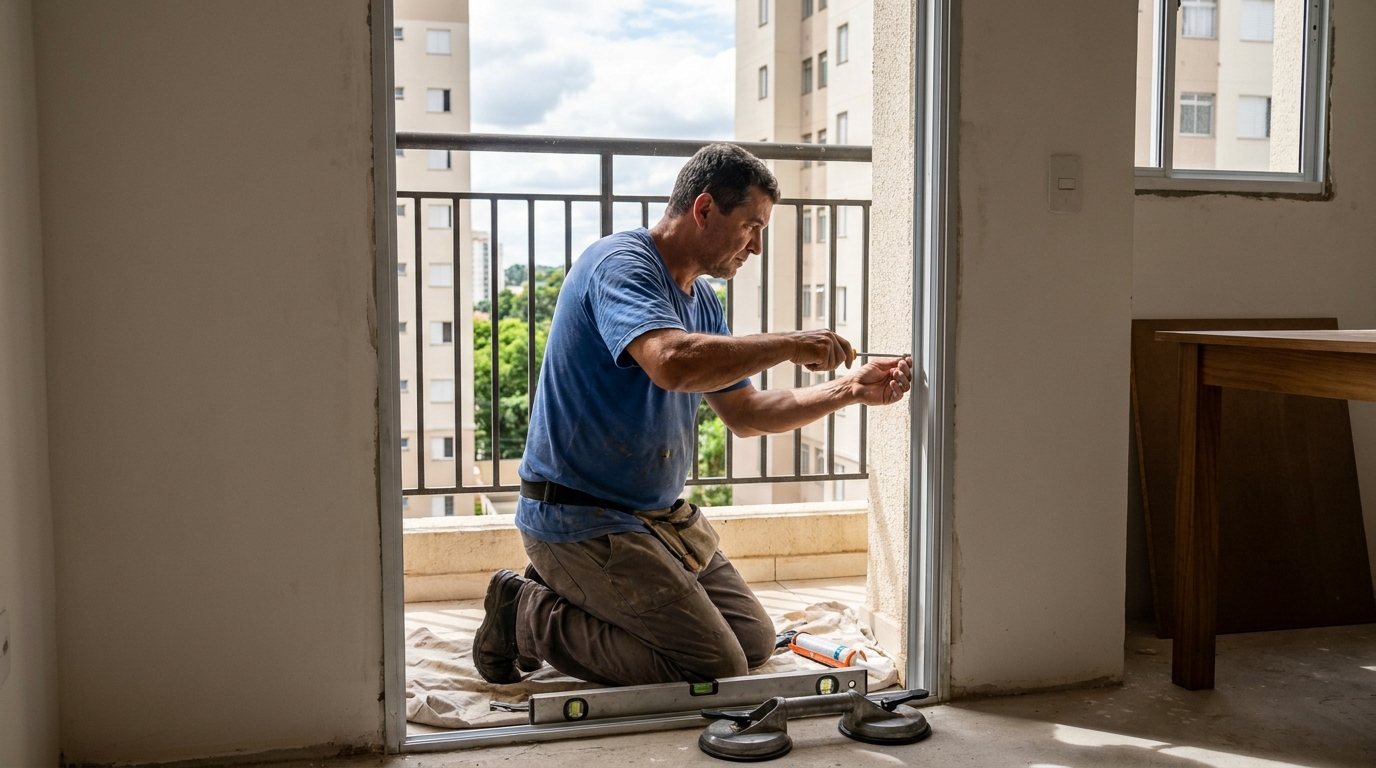Janela de vidro em apartamento alto em Bauru-SP